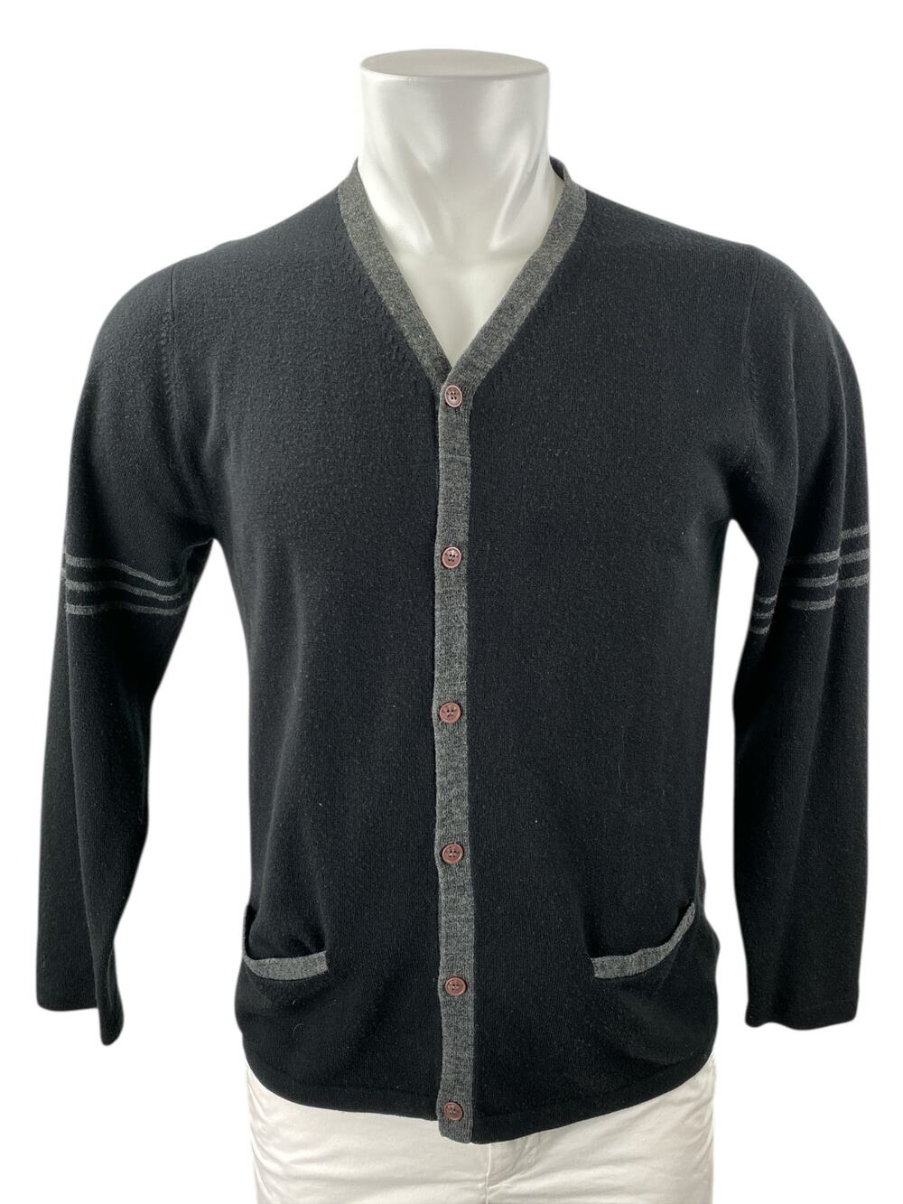 French Connection Men's Black Long Sleeve Button Up Cardigan Sweater Top Size M